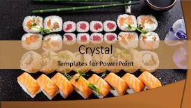  Presentation with sushi - Slide deck enhanced with sushi roll with salmon eel background and a coral colored foreground