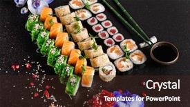  Presentation with rainbow - Amazing PPT theme having sushi roll with salmon eel backdrop and a wine colored foreground