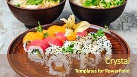  Presentation with prawn - PPT layouts enhanced with sushi roll with salmon eel background and a red colored foreground