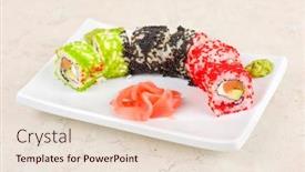  Presentation with caviar - Cool new presentation theme with sushi rolls made of fish avocado and different flying fish roe tobiko caviar backdrop and a lemonade colored foreground