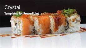  Presentation with red seaweed - Presentation design featuring sushi rolls with banana salmon eel fish wakame seaweed red caviar on white background and a wine colored foreground