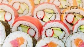  Presentation with tuna - PPT theme with sushi-rolls-with-salmon background and a coral colored foreground