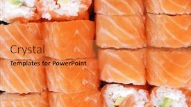 Presentation with set of sushi salmon - Colorful slide set enhanced with sushi-salmon-raw-fish backdrop and a gold colored foreground