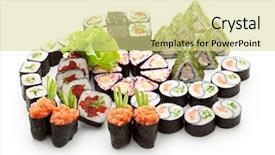  Presentation with green leaves - Beautiful PPT theme featuring sushi set - different types backdrop and a blonde colored foreground