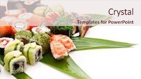  Presentation with green-leaves - Theme having sushi set - different types background and a lemonade colored foreground
