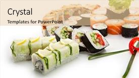  Presentation with yin yang - Colorful presentation design enhanced with sushi set - different types backdrop and a  colored foreground