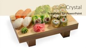  Presentation with sushi - Presentation theme consisting of sushi-set-and-sushi-roll background and a blonde colored foreground