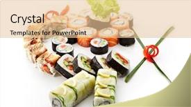  Presentation with yin yang - Colorful presentation theme enhanced with sushi set - different types of maki sushi philadelphia roll yin yang roll salmon and smoked eel roll vegetarian roll cucumber roll backdrop and a lemonade colored foreground