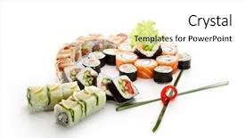  Presentation with yin yang - Slides enhanced with sushi set - different types of maki sushi philadelphia roll yin yang roll salmon and smoked eel roll vegetarian roll cucumber roll background and a white colored foreground