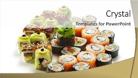  Presentation with yin yang - Colorful presentation theme enhanced with sushi set - different types of maki sushi philadelphia roll yin yang roll salmon and smoked eel roll vegetarian roll cucumber roll backdrop and a white colored foreground