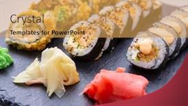  Presentation with sushi - PPT theme consisting of sushi-set-grilled-in-tempura background and a yellow colored foreground
