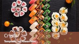  Presentation with sushi - PPT theme having mandarin fish - sushi set on the black background and a red colored foreground