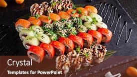  Presentation with sushi - Colorful PPT theme enhanced with sushi-set-on-the-black backdrop and a tawny brown colored foreground