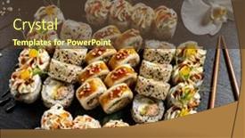  Presentation with sushi - Slide set consisting of sushi-set-on-the-black background and a tawny brown colored foreground
