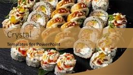  Presentation with sushi - Theme featuring sushi-set-on-the-black background and a gold colored foreground
