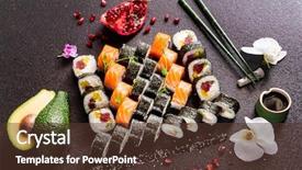  Presentation with prawn - Audience pleasing PPT theme consisting of sushi set with salmon eel backdrop and a tawny brown colored foreground