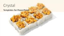  Presentation with burnt - PPT layouts consisting of sushi-topped-burnt-shrimp-tartare background and a blonde colored foreground