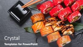  Presentation with japan food - Presentation having sushi-with-chopsticks-sushi-roll background and a gray colored foreground