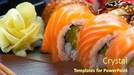  Presentation with japan food - Slides featuring sushi-with-chopsticks-sushi-roll background and a tawny brown colored foreground