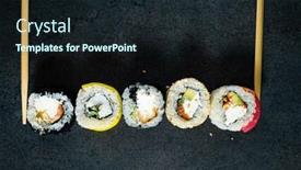  Presentation with chopsticks - PPT theme having sushi-with-chopsticks background and a wine colored foreground