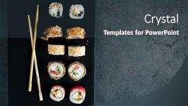  Presentation with chopsticks - Presentation theme having sushi-with-chopsticks background and a tawny brown colored foreground