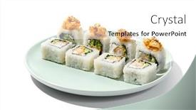  Presentation with white plate - PPT theme enhanced with sushi-with-shrimp-and-cucumber background and a  colored foreground
