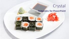  Presentation with soy - Audience pleasing presentation design consisting of sushi-with-soy-sauce backdrop and a sky blue colored foreground