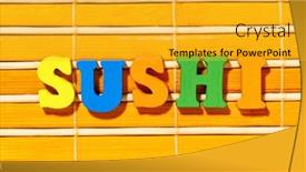  Presentation with sushi - Presentation theme with sushi-word-inscription-by-colorful background and a gold colored foreground