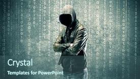  Presentation with anonymous - PPT layouts consisting of adult online anonymous internet hacker with invisible face in urban environment and number codes illustration concept background and a ocean colored foreground