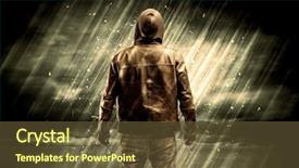  Presentation with rain - Colorful slide deck enhanced with suspect - incognito hooded stalker standing backdrop and a tawny brown colored foreground