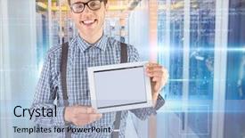  Presentation with animation - Slide set with suspended animation - digital composition of man holding background and a light blue colored foreground