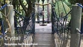  Presentation with children climbing - Beautiful PPT layouts featuring suspended-footbridge-leading backdrop and a gray colored foreground