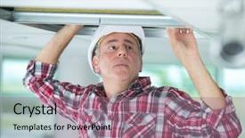  Presentation with ceiling designs - Presentation theme featuring suspenders - man installing suspended ceiling background and a coral colored foreground