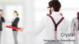  Presentation with funny - Amazing presentation having suspenders pointing with big pencil backdrop and a  colored foreground