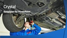  Presentation with car service - Cool new theme with suspense - automobile mechanic inspecting car suspension backdrop and a dark gray colored foreground