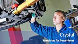  Presentation with mechanic shop - Cool new PPT theme with suspense - car mechanic worker repairing suspension backdrop and a ocean colored foreground