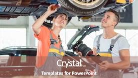  Presentation with female mechanic - Beautiful slides featuring suspense - experienced female auto mechanic checking backdrop and a coral colored foreground