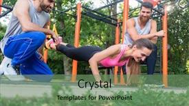  Presentation with exercise trainer - Beautiful PPT theme featuring suspense - low-angle view of a fit backdrop and a seafoam green colored foreground