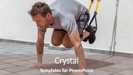  Presentation with suspension - Beautiful presentation theme featuring suspense - man training abs core body backdrop and a coral colored foreground