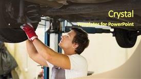  Presentation with workshop - Audience pleasing PPT theme consisting of suspense - serviceman checking suspension backdrop and a tawny brown colored foreground