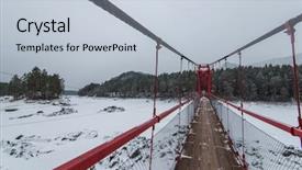  Presentation with suspension bridge - Audience pleasing slide deck consisting of suspense - suspension hanging bridge above winter backdrop and a lemonade colored foreground