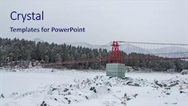  Presentation with suspension bridge - PPT theme featuring suspense - suspension hanging bridge above winter background and a sky blue colored foreground