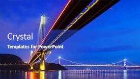  Presentation with suspension - PPT theme enhanced with suspension bridge in hong kong at night background and a cobalt blue colored foreground