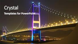  Presentation with suspension bridge - Colorful presentation design enhanced with suspension bridge in hong kong backdrop and a dark gray colored foreground