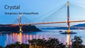  Presentation with suspension bridge - Beautiful theme featuring suspension bridge in hong kong at night backdrop and a light blue colored foreground