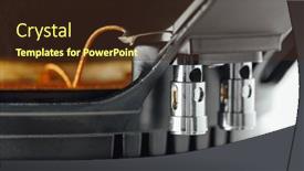  Presentation with suspension - PPT theme consisting of suspension-of-bass-loudspeaker-close background and a tawny brown colored foreground