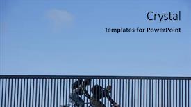  Presentation with suspension bridge - Colorful slide set enhanced with suspension wire - bicycle commuters on a railing backdrop and a  colored foreground