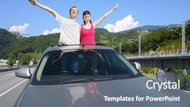  Presentation with suspension - Audience pleasing PPT layouts consisting of suspension wire - happy pair in sunroof backdrop and a ocean colored foreground