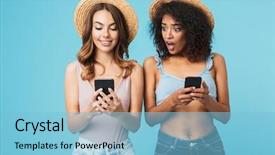  Presentation with photo - Colorful PPT theme enhanced with suspicion - photo of curious african american backdrop and a light blue colored foreground