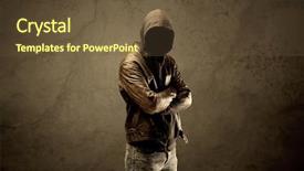  Presentation with faceless - Beautiful presentation theme featuring suspicious faceless mature male backdrop and a tawny brown colored foreground